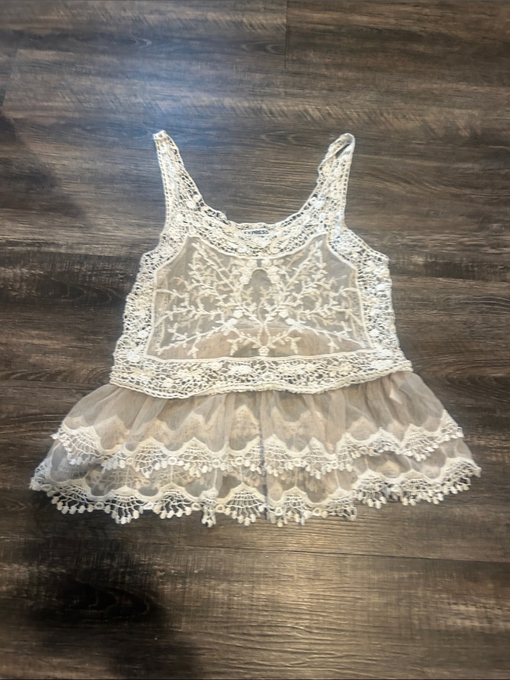 Express White Lace Crochet Peplum Camisole